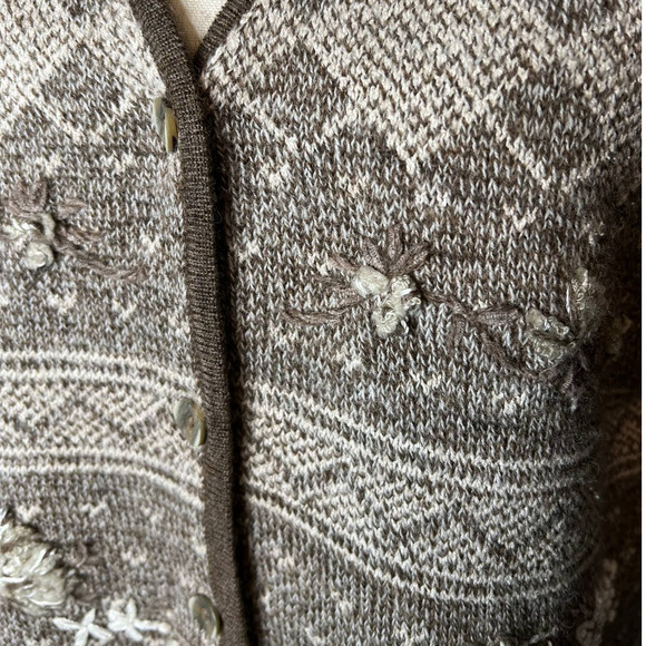 Susan Bristol Women's Fair Isle Vest Size L in Brown Beige Wool Silk Blend - Picture 2 of 7
